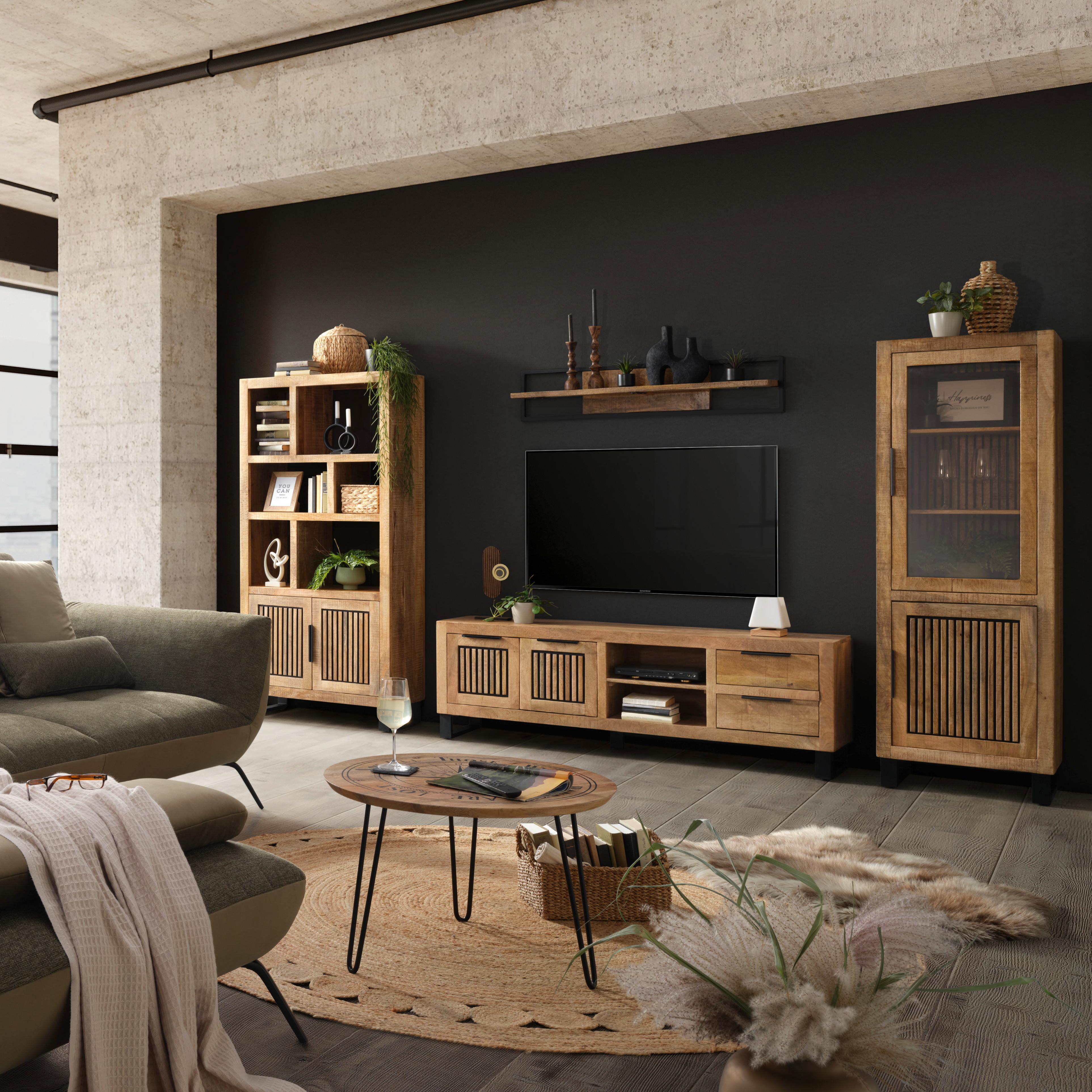 TV-Element Everest in Naturfarben/Schwarz - Schwarz/Naturfarben, Natur, Holz/Metall (175/57/40cm) - Mömax
