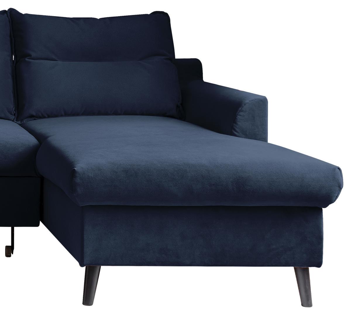 Eckschlafsofa in Dunkelblau ´STYLISH STAN DUNKELBLAU´ - Schwarz/Dunkelblau, Basics, Holz/Textil (230/150cm) - MID.YOU