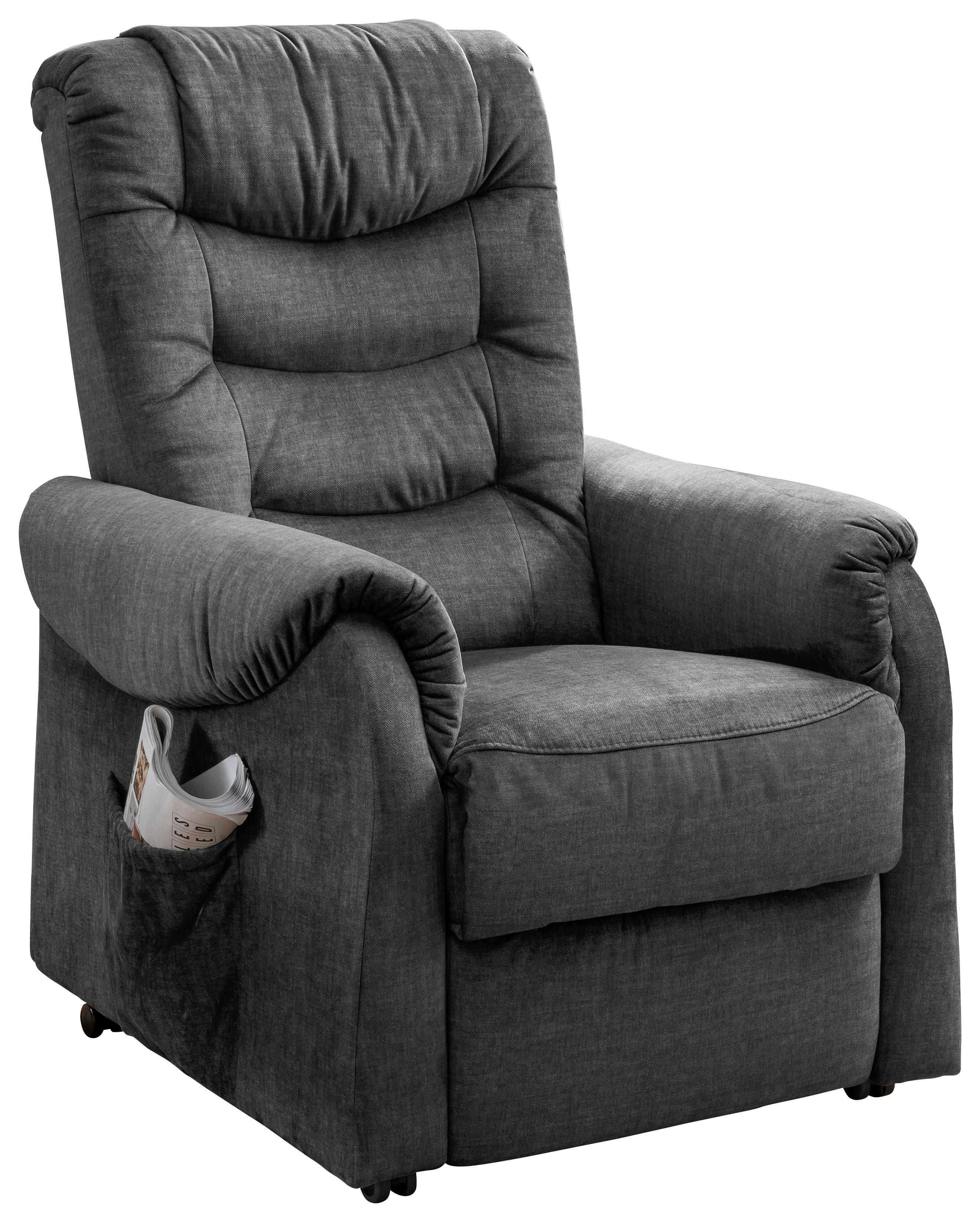 Fernsehsessel Nino Dunkelgrau Velours - Dunkelgrau/Schwarz, Design, Kunststoff/Textil (76/106/94cm) - Livetastic