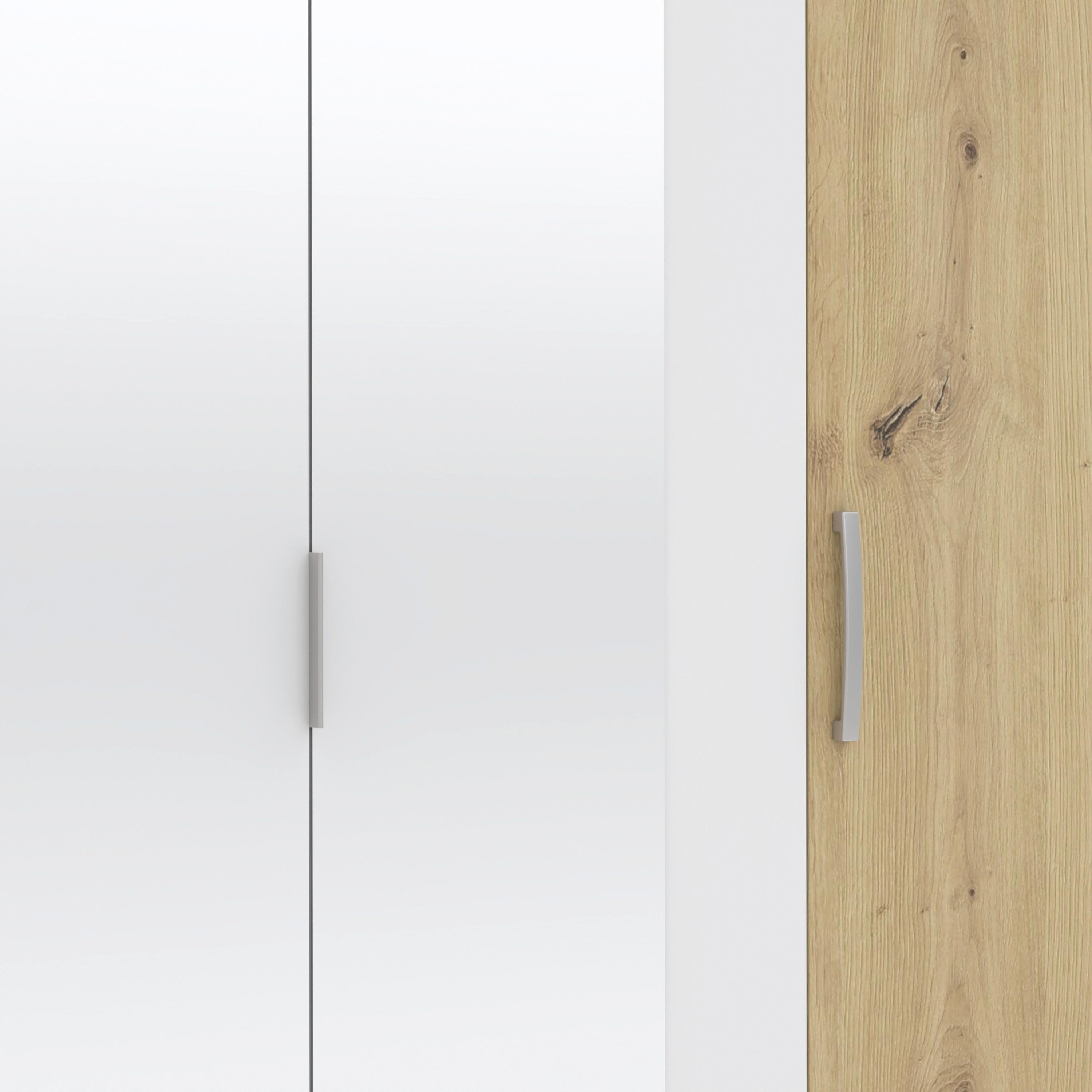 Drehtürenschrank Jan Weiß/Eiche Artisan - Chromfarben/Weiß, KONVENTIONELL, Glas/Holzwerkstoff (135/210/52cm) - Mömax