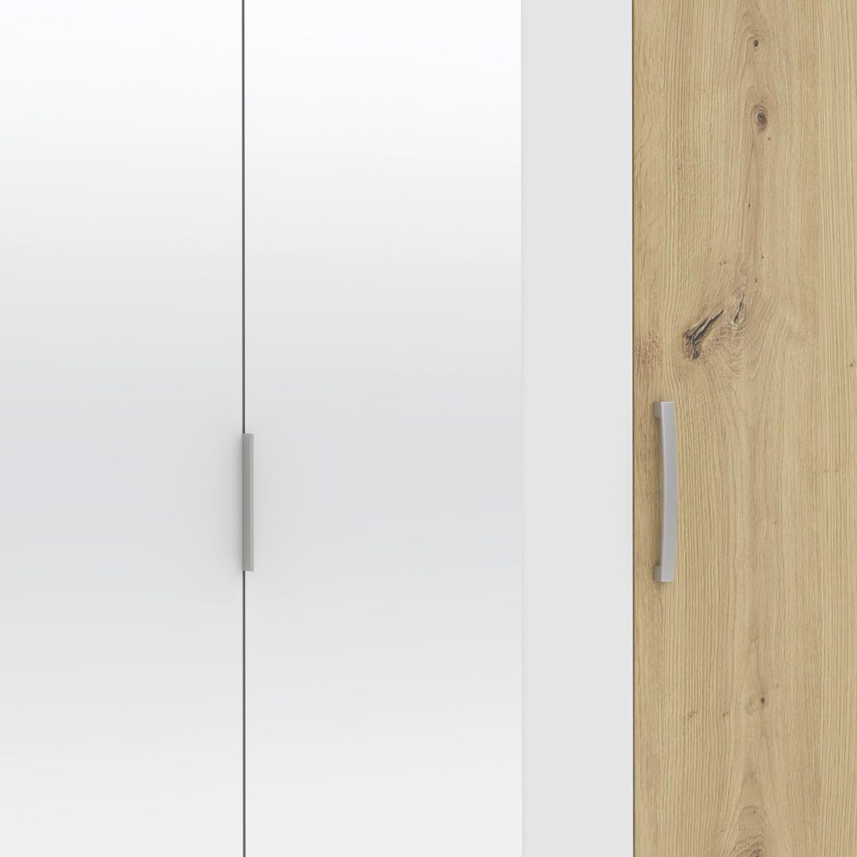 Drehtürenschrank Jan Weiß/Eiche Artisan - Chromfarben/Weiß, KONVENTIONELL, Glas/Holzwerkstoff (135/210/52cm) - Mömax