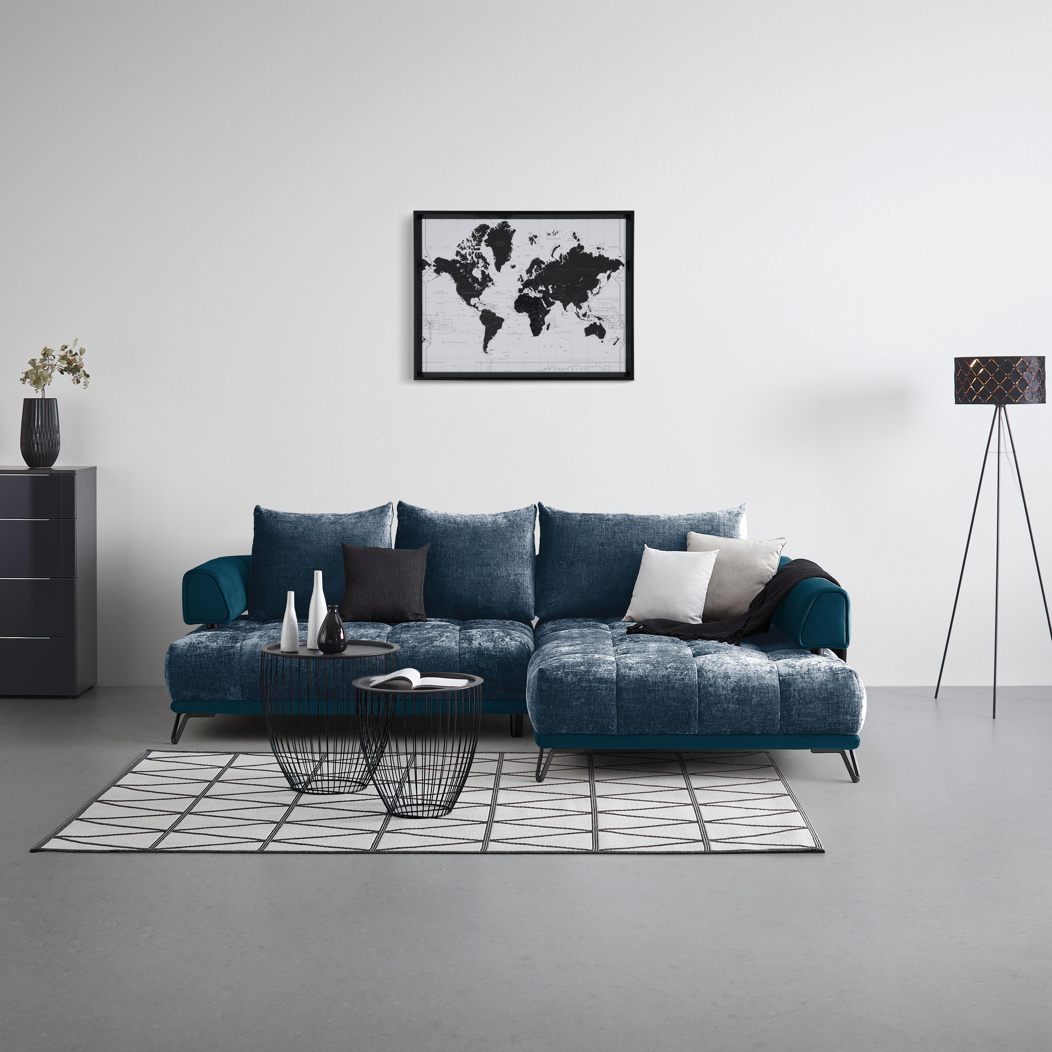 Ecksofa Morgan Royalblau - Royalblau/Schwarz, MODERN, Textil/Metall (262/67-87/184cm) - Mömax