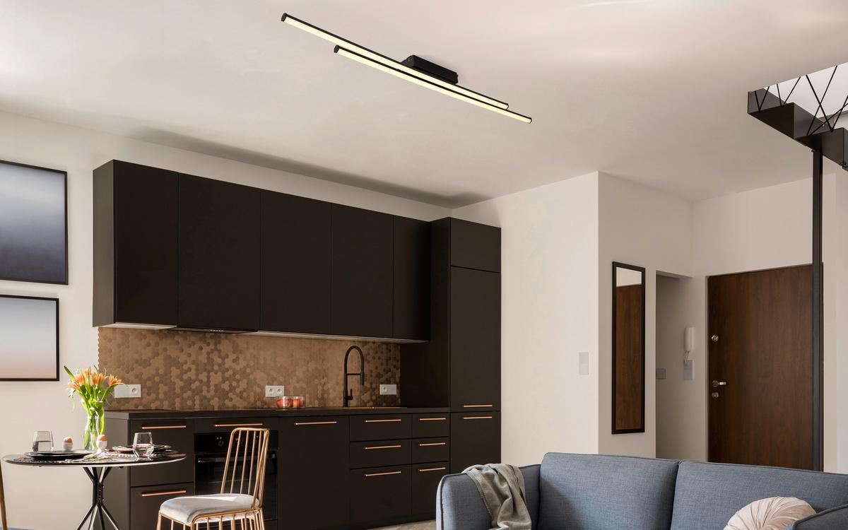 Led Stropna Svjetiljka Kirina - bijela/crna, Design, plastika (110/6/6,6cm) - Globo