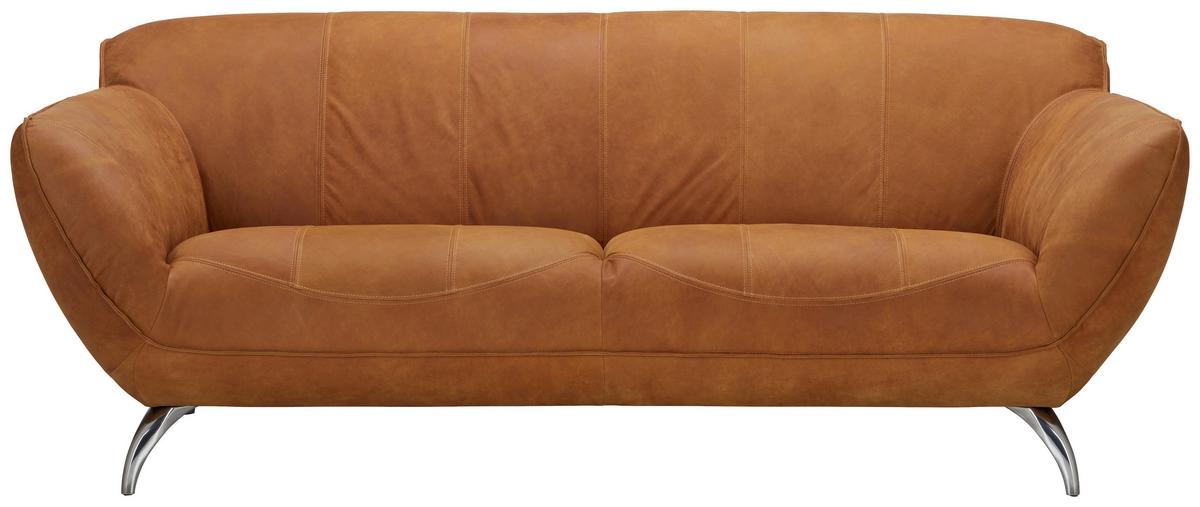 2-Sitzer-Sofa Venezuela aus Echtleder - Hellbraun/Alufarben, LIFESTYLE, Leder (205/83/45/100cm) - Premium Living