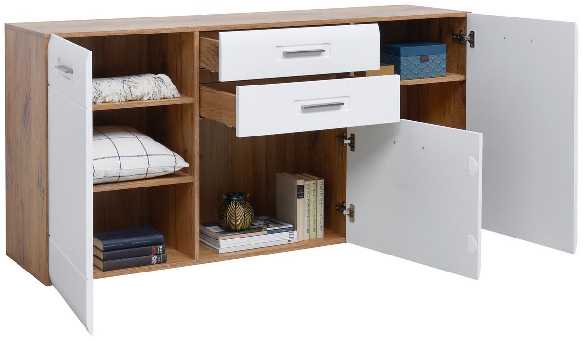 Komoda Auris - bijela/boje hrasta, Moderno, drvni materijal/plastika (163,2/81,3/43,1cm) - Modern Living