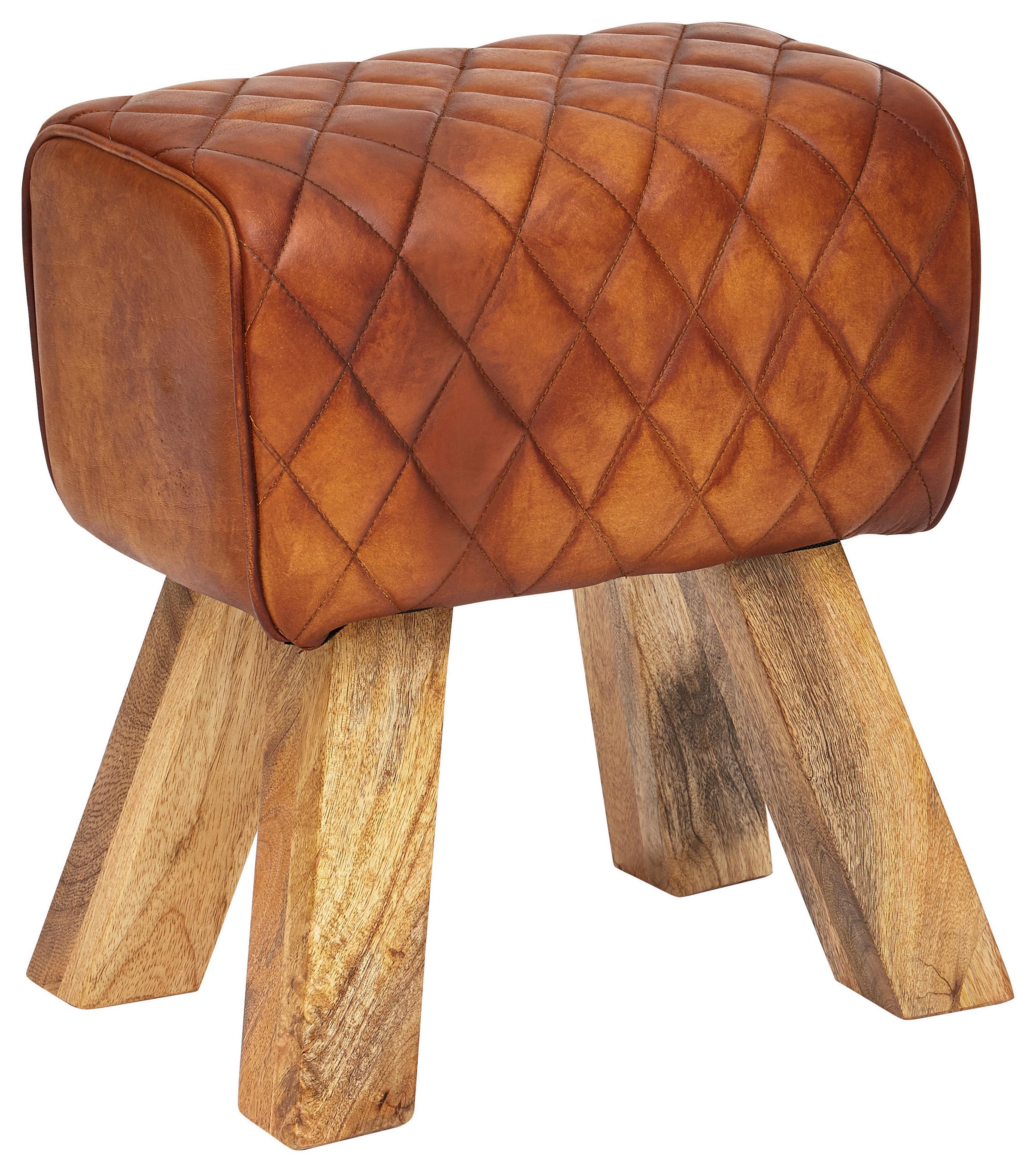 Tabure Hocker - naravne barve/rjava, Moderno, les/usnje (40/48/27cm) - MID.YOU