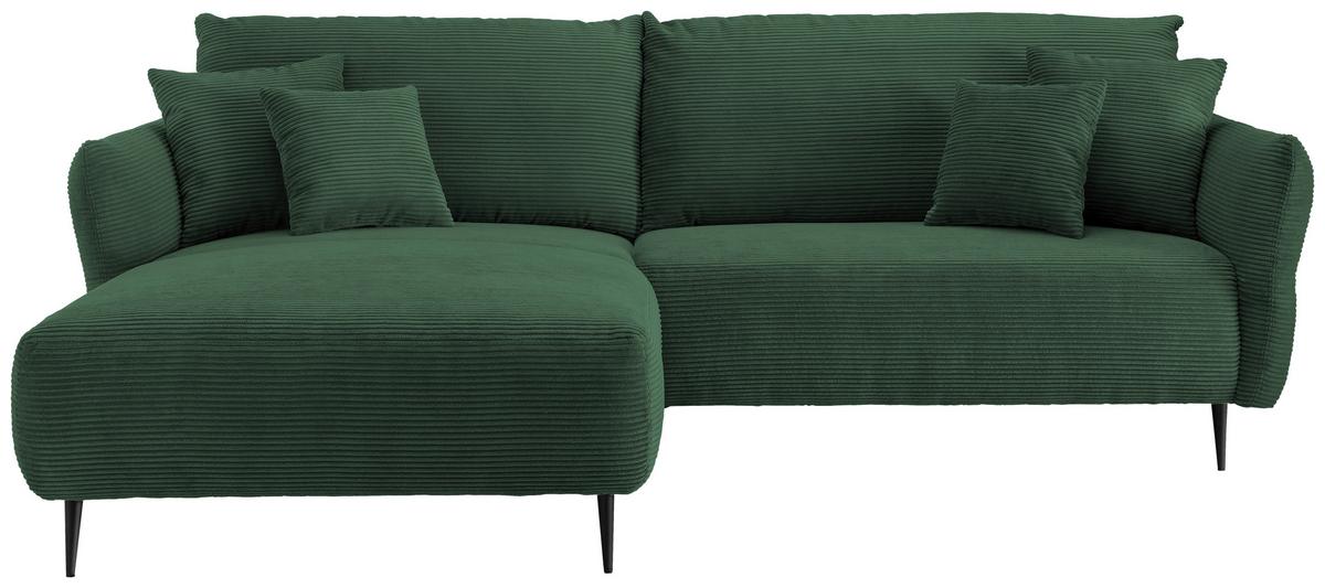 Ecksofa Vanilla Dunkelgrün Cord - Dunkelgrün/Schwarz, Design, Textil/Metall (178/264-302cm) - Livetastic