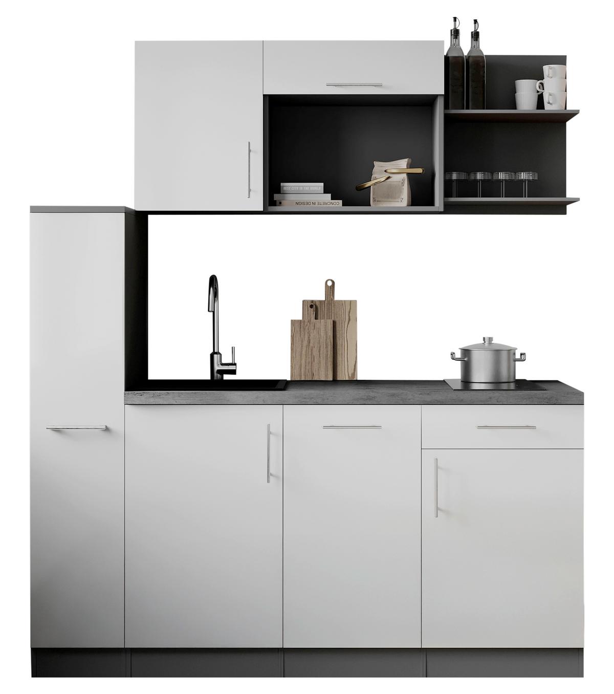 Küchenblock Oliver m. Geräten Weiß - Weiß/Grau, Trend, Holzwerkstoff/Metall (175cm) - Respekta