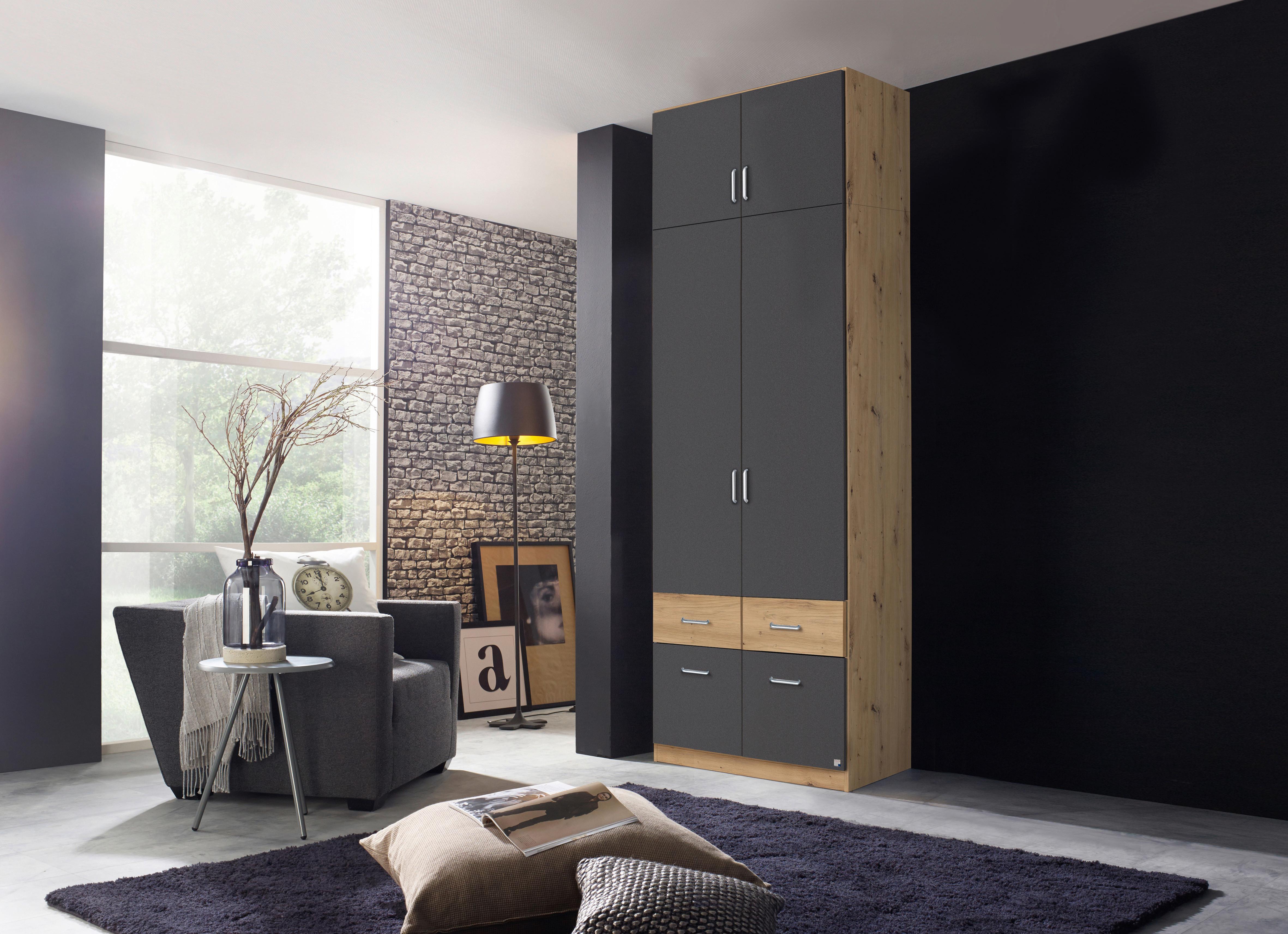 Aufsatzschrank Aalen Grau/Eiche Artisan - Alufarben/Eiche Artisan, Holzwerkstoff/Kunststoff (91/39/54cm) - Mömax