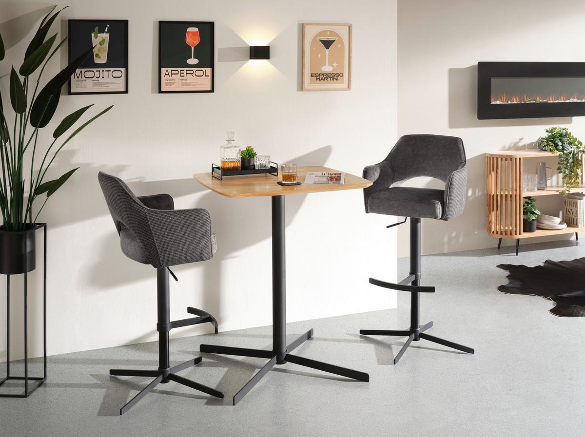 Barhocker Valletta Anthrazit/Schwarz - Anthrazit/Schwarz, KONVENTIONELL, Textil/Metall (57/92-119/52cm) - Premium Living