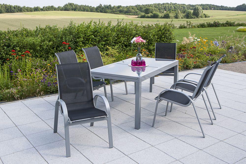 Gartensessel Amalfi 2er-Set stapelbar Metall/Textil - Silberfarben/Schwarz, ROMANTIK / LANDHAUS, Textil/Metall (56/97/76cm) - Gardenson