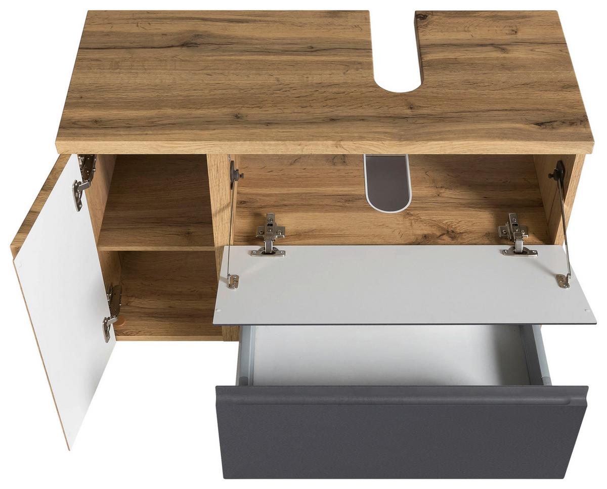 Waschbeckenunterschrank Varese B: 85 cm Grau/Eiche Wotan - Eiche Wotan/Grau, MODERN, Holzwerkstoff (85/56/35cm) - Held