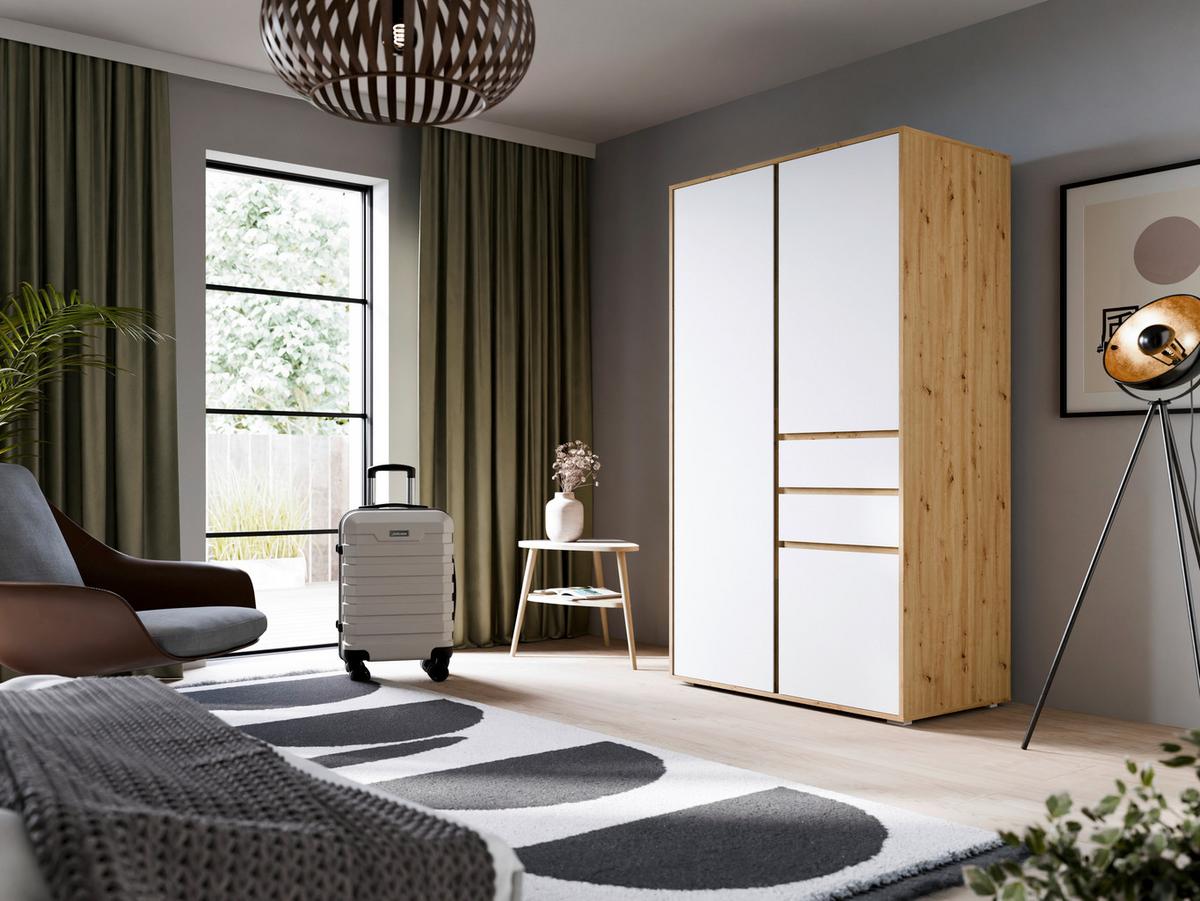 Drehtürenschrank Falun Weiß/Eiche Artisan - Weiß/Eiche Artisan, MODERN, Holzwerkstoff (100/194/56cm) - Livetastic