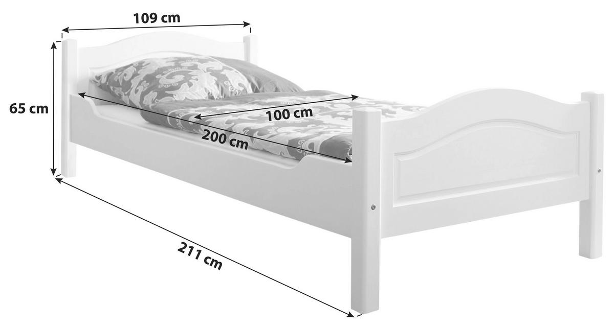Postelja Rita, 100x200, Bor, Masivno, Bela - bela, Natur, les (100/200cm) - MID.YOU