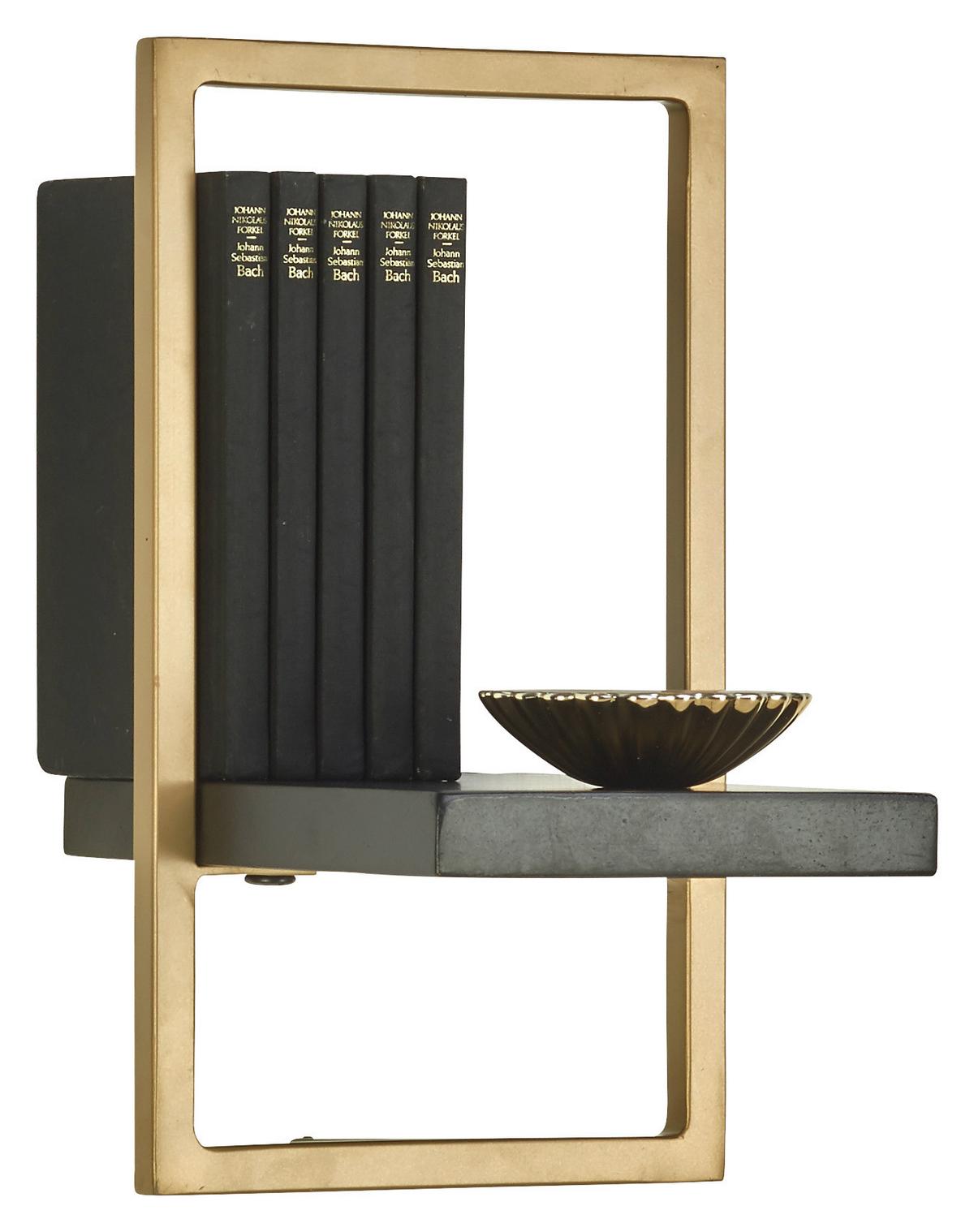 REGAŁ ŚCIENNY VALO - czarny/kolor złoty, Trend, metal/drewno (20/35/25cm) - Lomoco