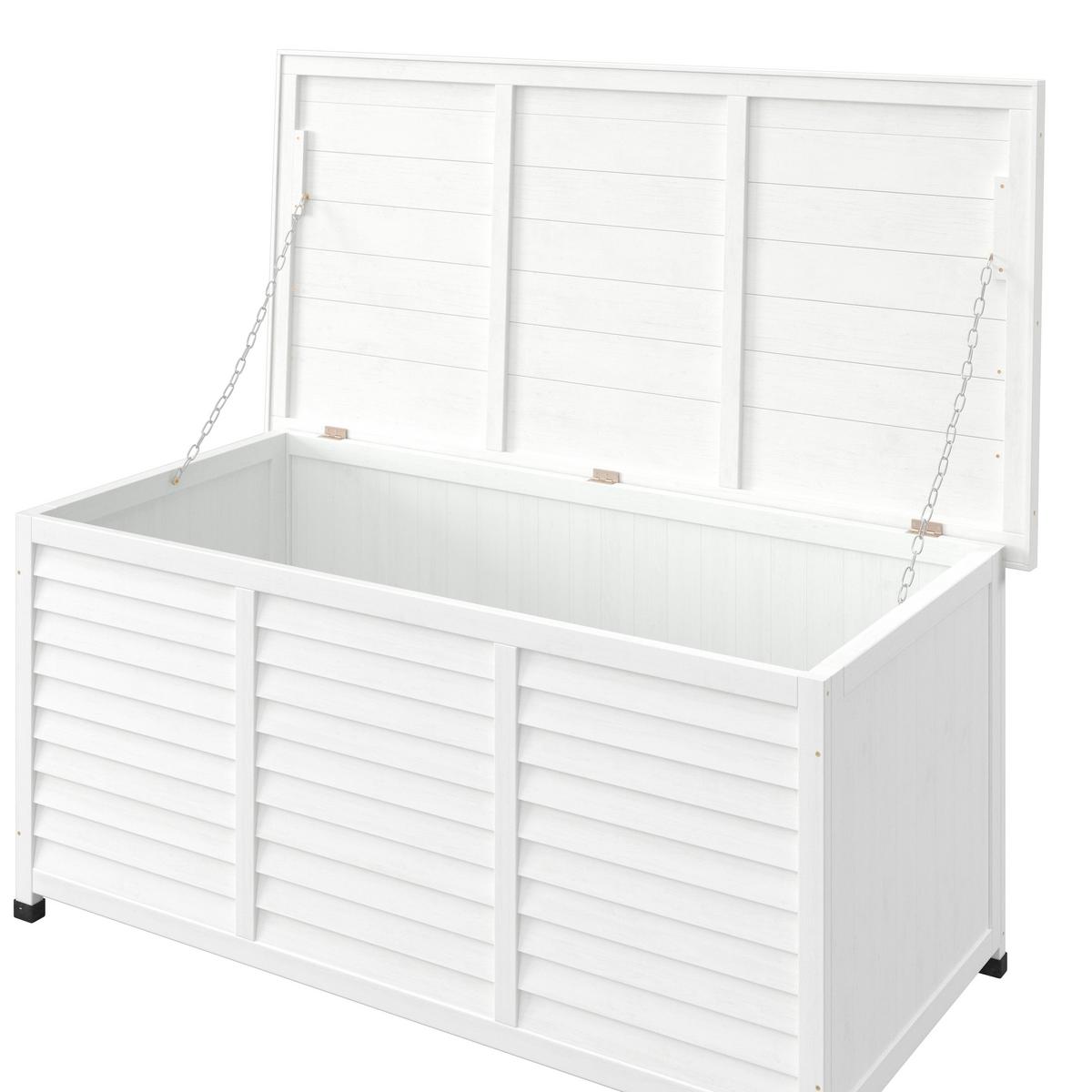 Kissenbox Biona Weiß aus Echtholz - Weiß, MODERN, Holz/Metall (132/60/66cm) - Bessagi Garden