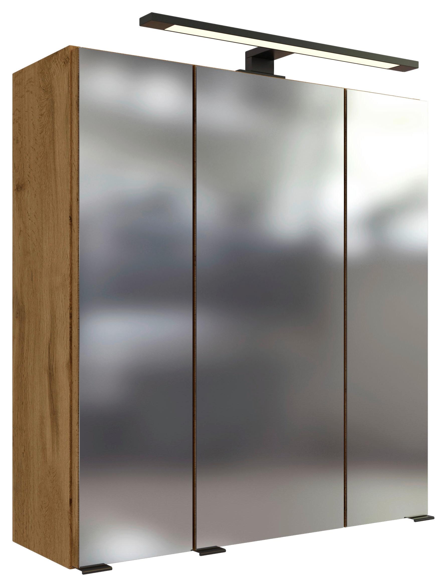 Spiegelschrank Manchester mit LED 3-türig ca. 60x64 cm Eiche - MODERN, Glas/Holzwerkstoff (60/64/20cm) - Held