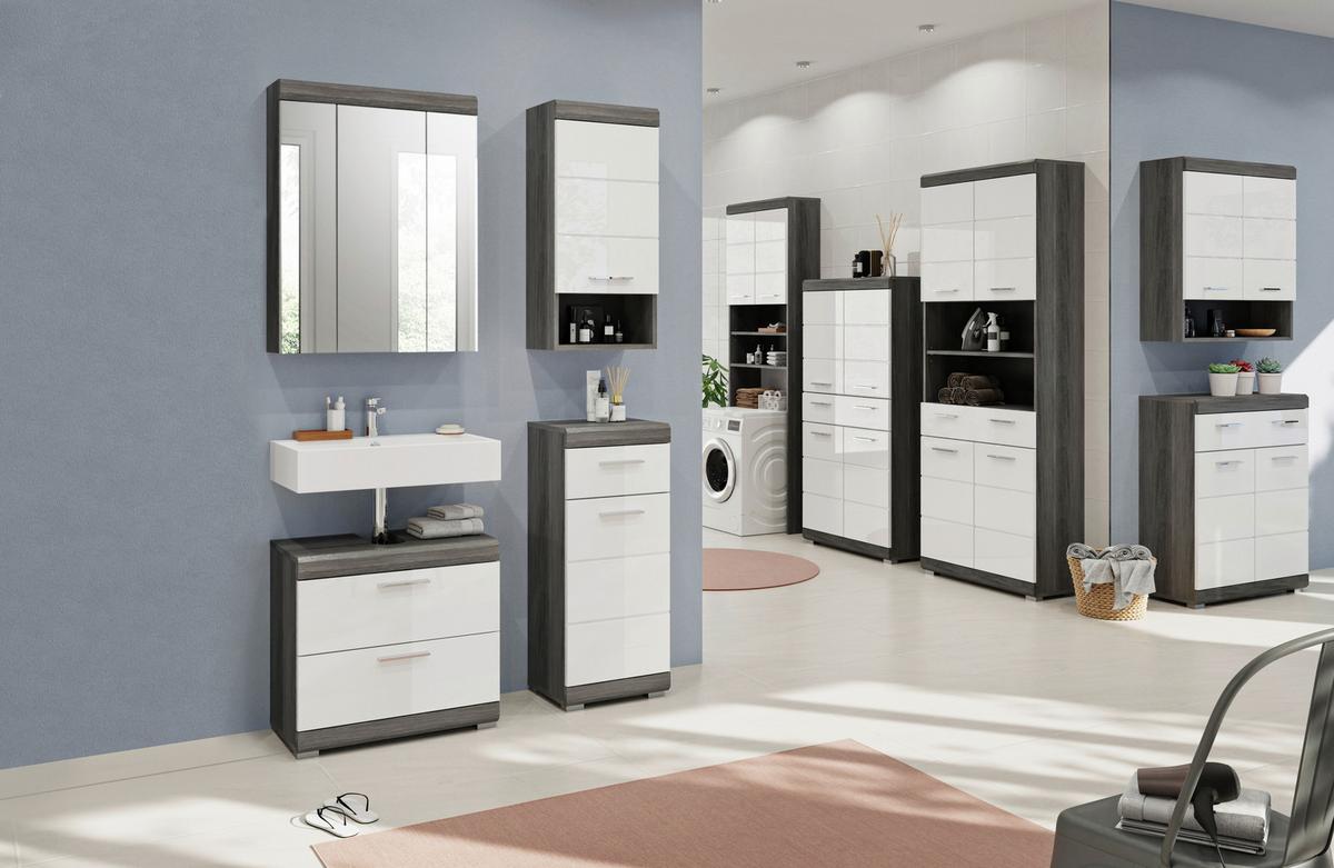 Badezimmer Scout 4-tlg. ca. 97 cm Anthrazit/Weiß - Weiß Hochglanz/Grau, MODERN, Holzwerkstoff/Kunststoff (97cm) - MID.YOU