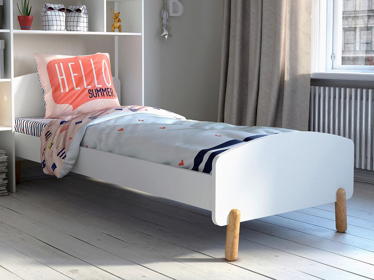 Bett ca. 90x200 cm Weiß/Naturfarben - Naturfarben/Weiß, Design, Holz/Holzwerkstoff (90/200cm) - Livetastic