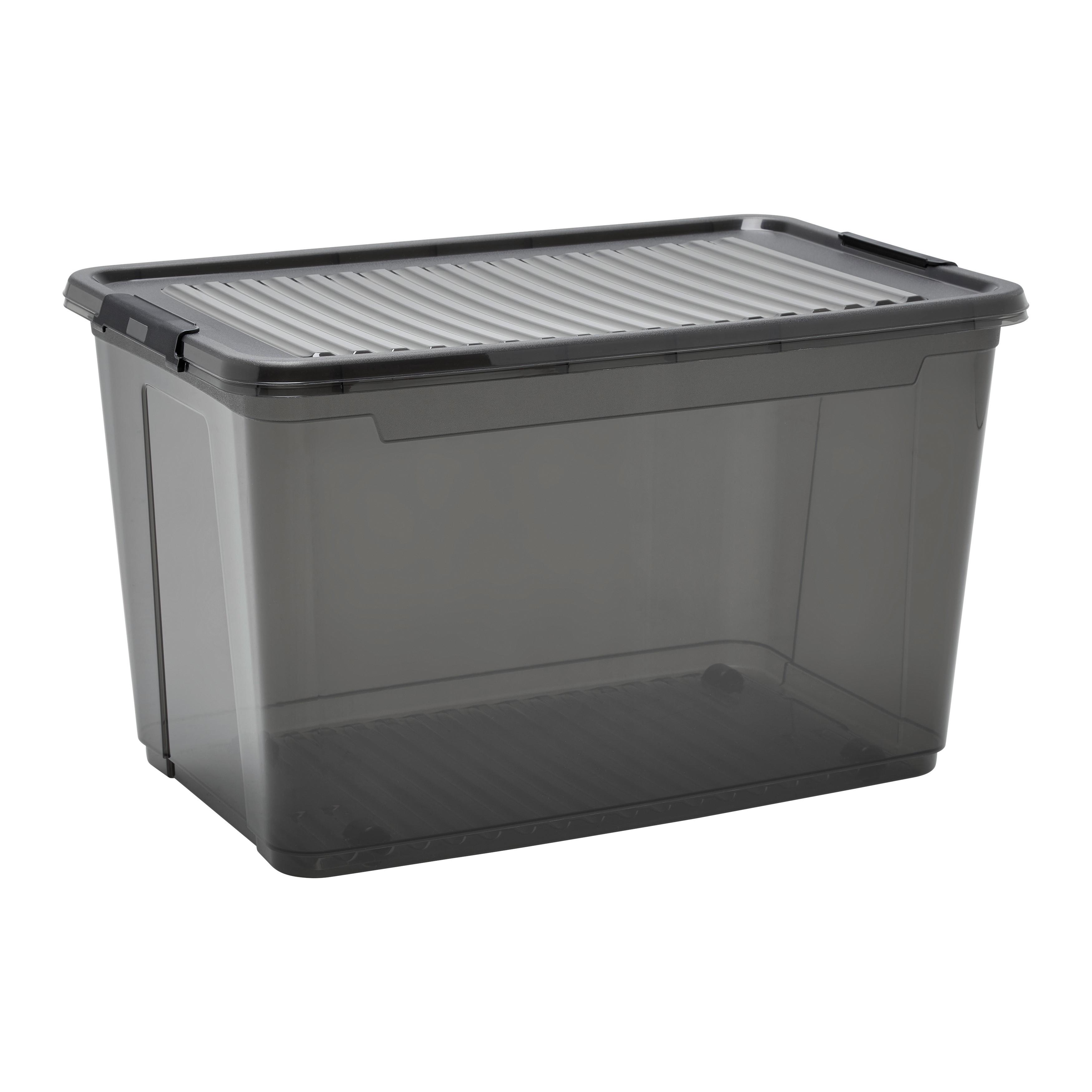 Box mit Deckel Leo Transparent/Schwarz ca. 56l - Transparent, MODERN, Kunststoff (59/38/35,5cm) - Mömax