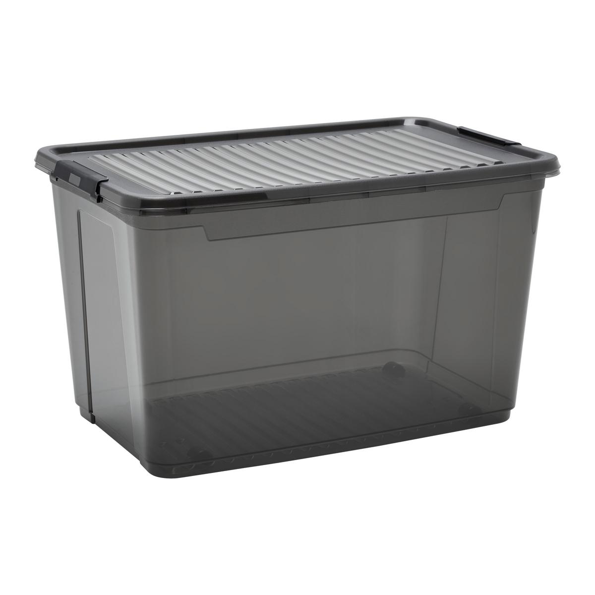 Box mit Deckel Leo Transparent/Schwarz ca. 56l - Transparent, MODERN, Kunststoff (59/38/35,5cm) - Mömax