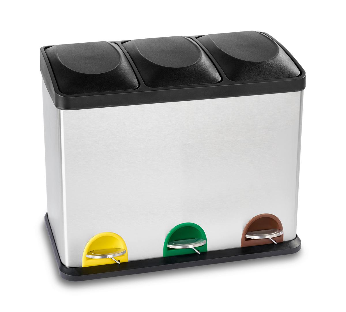 Treteimer Kai in Silberfarben ca. 45l - Silberfarben/Schwarz, KONVENTIONELL, Kunststoff/Metall (61/35/47cm) - Modern Living