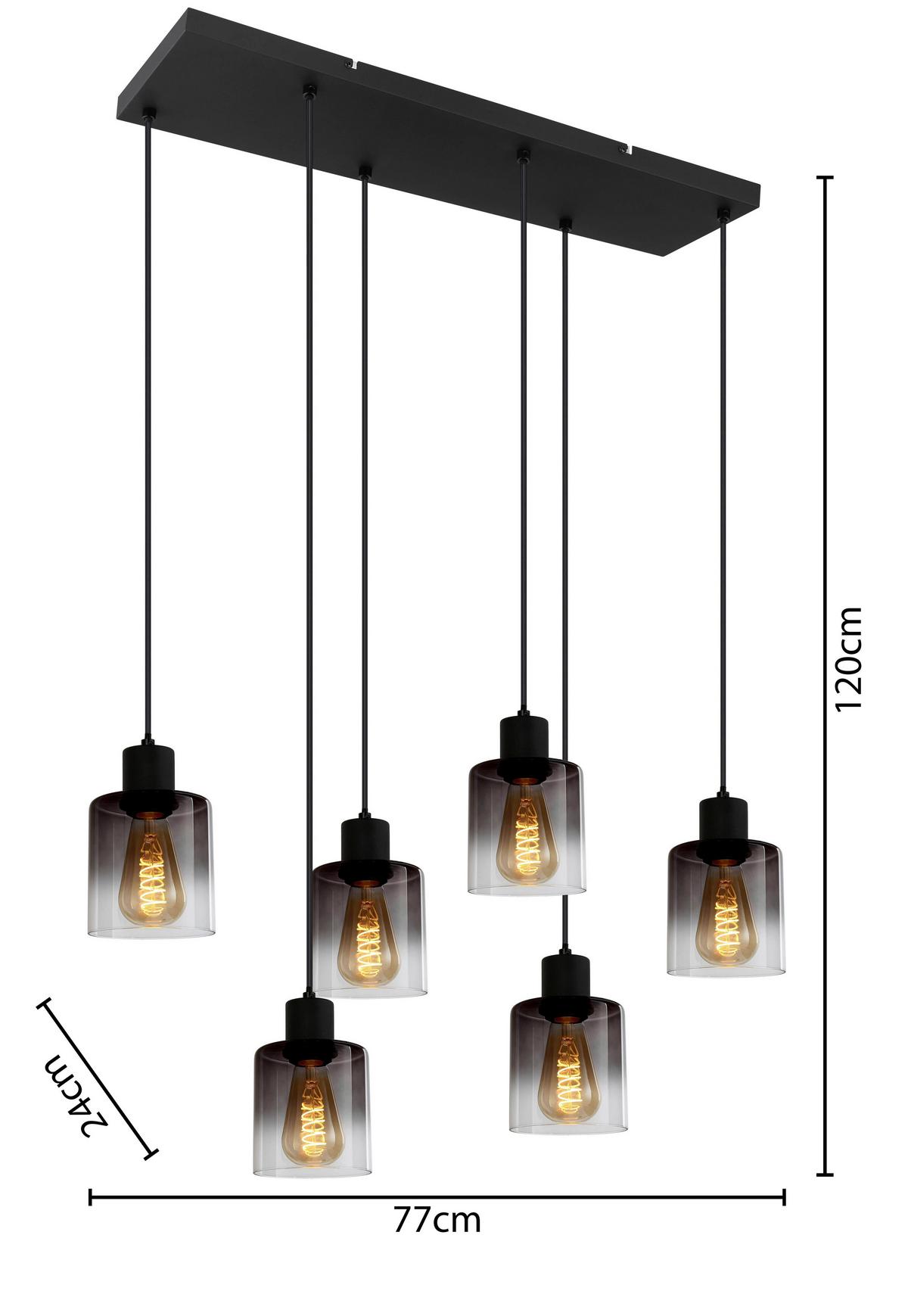 Hängeleuchte Estelle in Schwarz max. 25 Watt - Schwarz, Glas/Metall (77/18/120cm) - Mömax