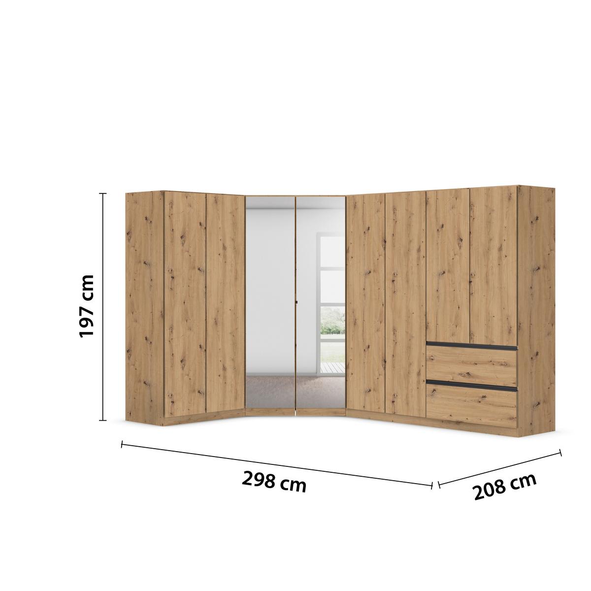 Kotna Omara Za Oblačila Costa, Barva Hrasta, Siva - barve kroma/siva, Moderno, leseni material (208/197/298cm) - Rauch Möbel