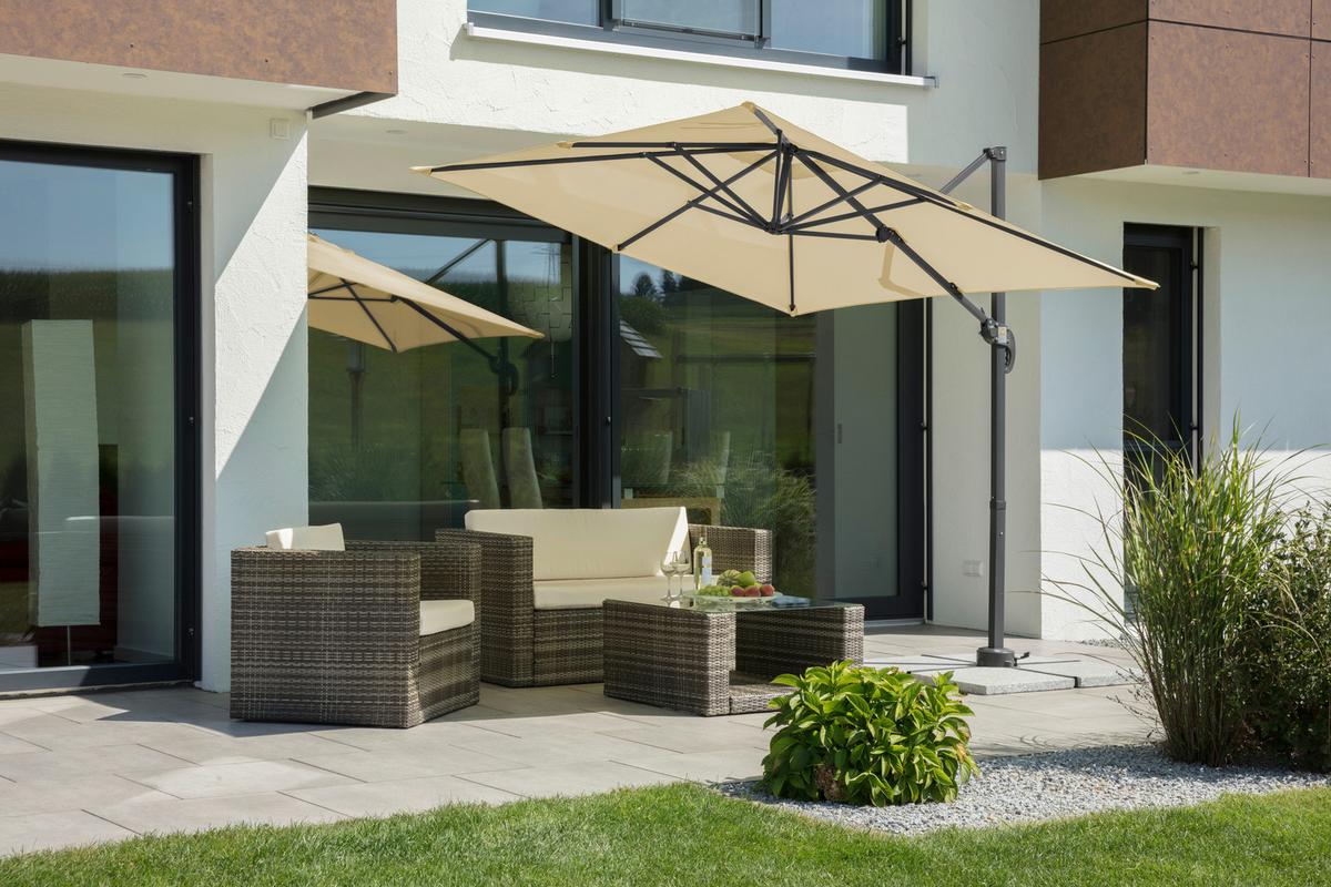 Ampelschirm Rhodos Junior ca.300x239x230cm Naturfarben - Anthrazit/Naturfarben, Basics, Textil/Metall (300/239/230cm) - Schneider