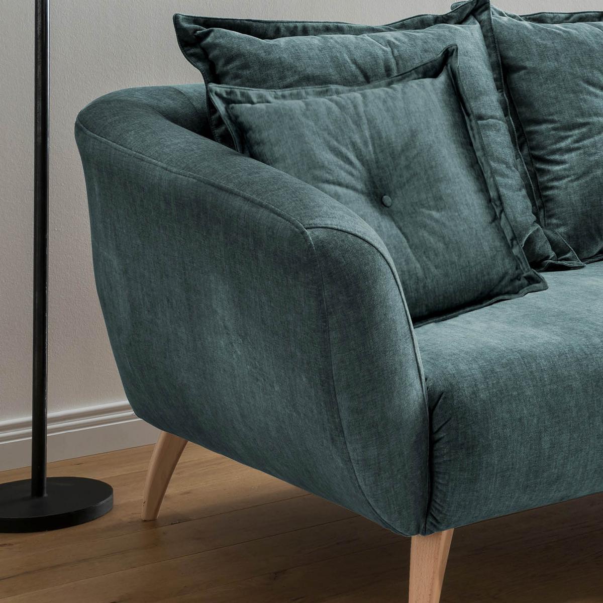 Wohnlandschaft Baggio Blau Velours - Blau/Buchefarben, MODERN, Holz/Textil (277/162cm) - Livetastic