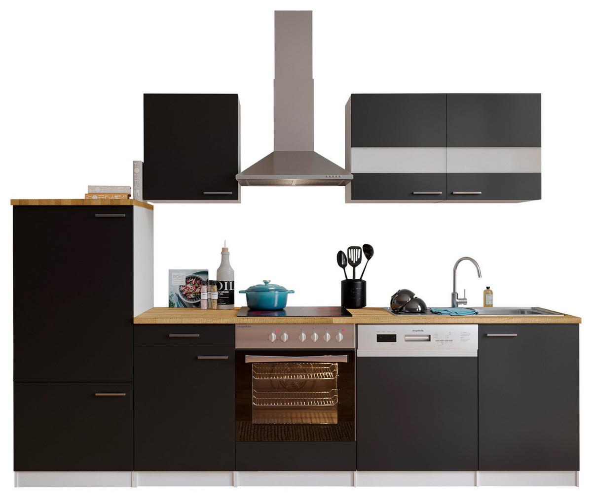 Küchenleerblock LBKB280WSG Schwarz/Weiß ca. 280 cm - Edelstahlfarben/Eichefarben, Basics, Holzwerkstoff/Metall (280/200/60cm) - Respekta