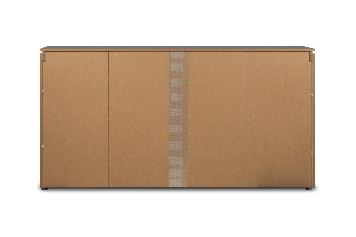 KOMODA SZEROKA BREST - biały wysoki połysk/kolor srebrny, Design, materiał drewnopochodny/tworzywo sztuczne (177,5/92/40cm) - Livetastic