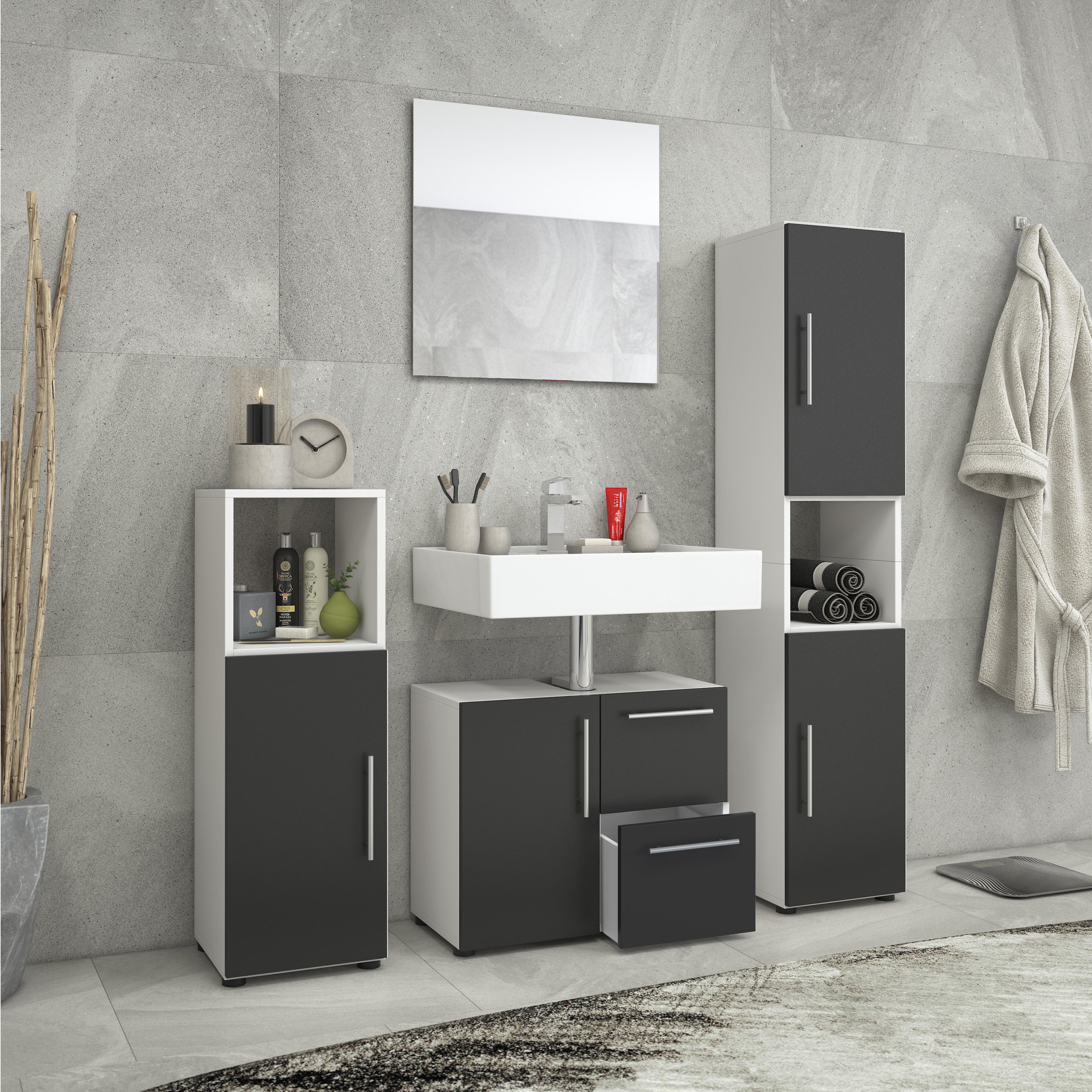Badezimmer Flandu ca. 120 cm Weiß/Schwarz - Schwarz, KONVENTIONELL, Holzwerkstoff (120cm) - MID.YOU