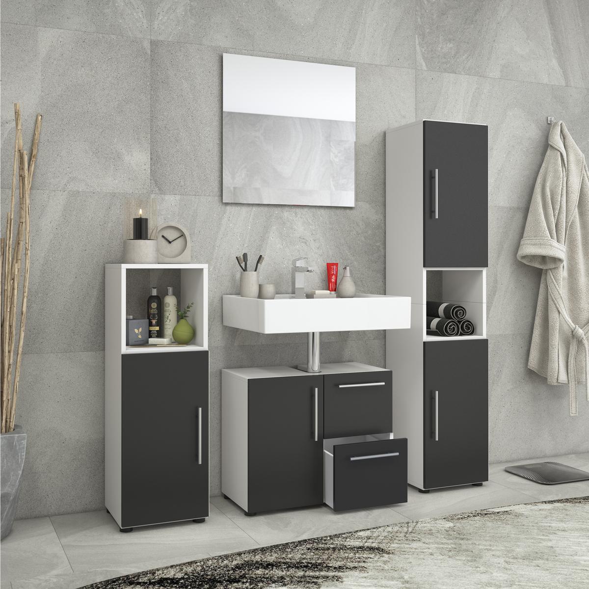 Badezimmer Flandu ca. 120 cm Weiß/Schwarz - Schwarz, KONVENTIONELL, Holzwerkstoff (120cm) - MID.YOU