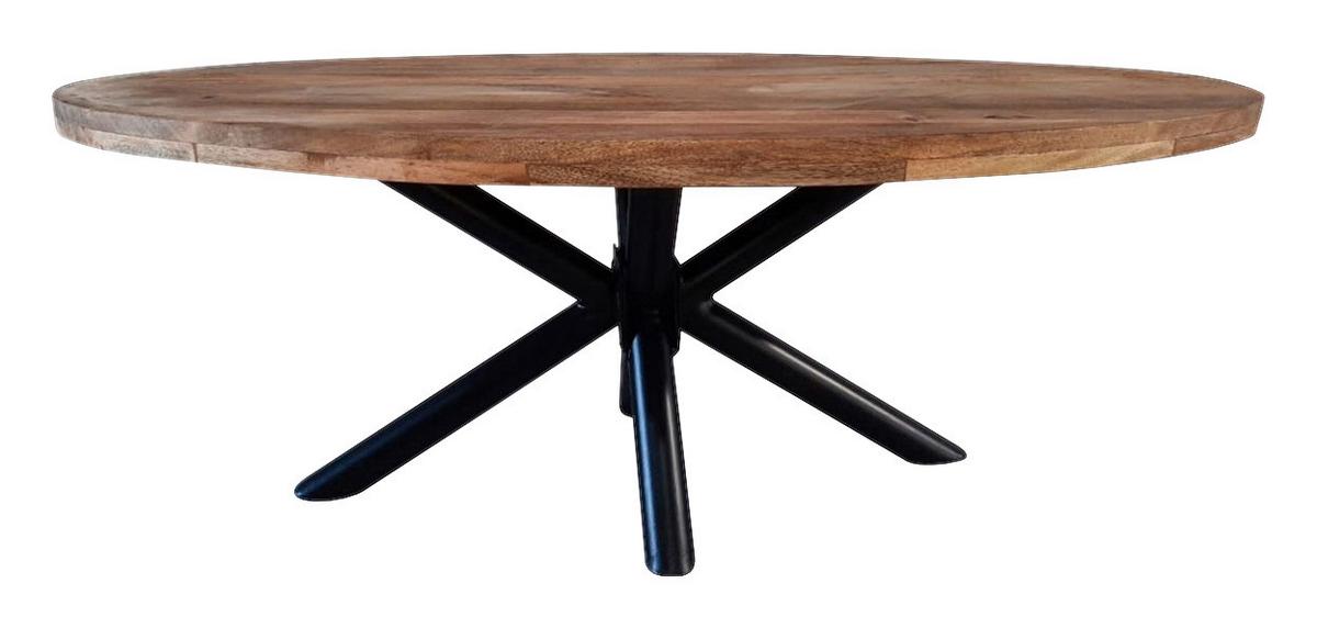 STÓŁ DO JADALNI INDUSTRIAL ROUND - kolor naturalny/czarny, Natur, metal/drewno (180/100/77cm) - MID.YOU