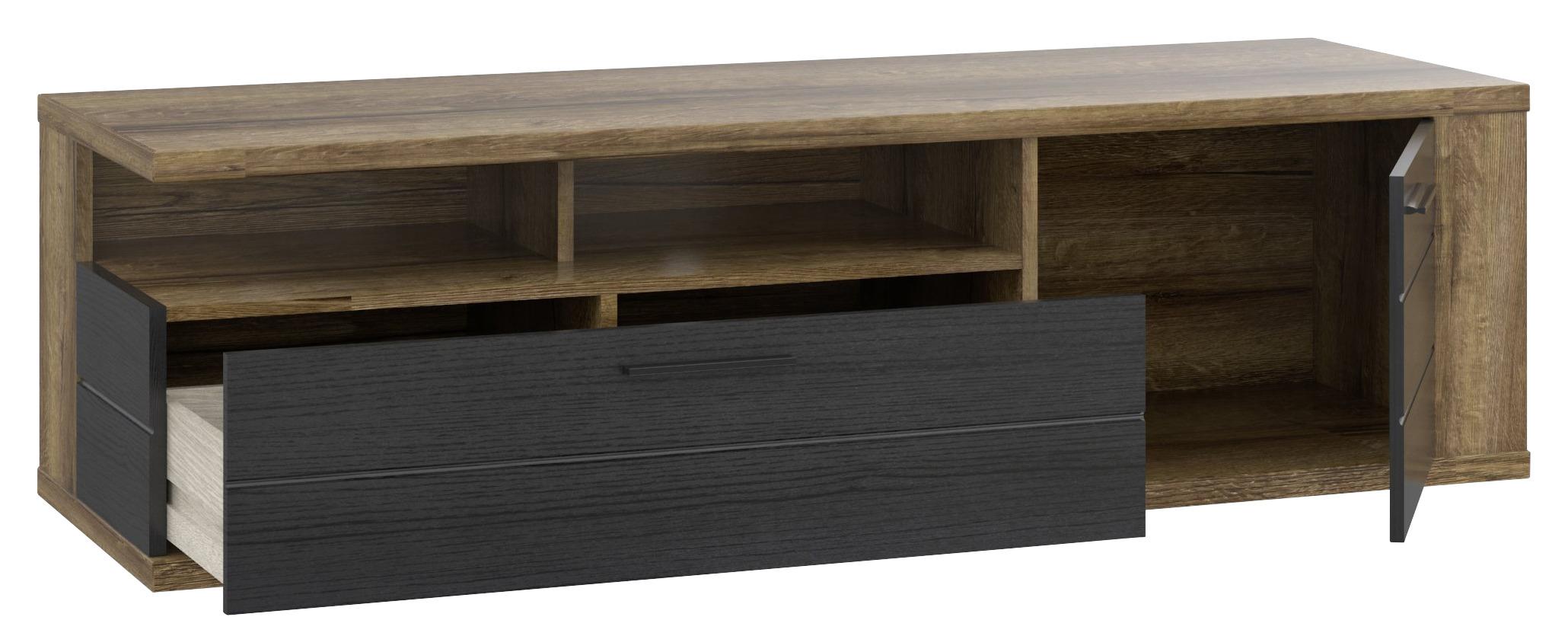 Tv-elem Lacjum Lcjt121-N09 - fekete/tölgyfa, Modern, műanyag/faalapú anyag (161,8/46,7/52,3cm)
