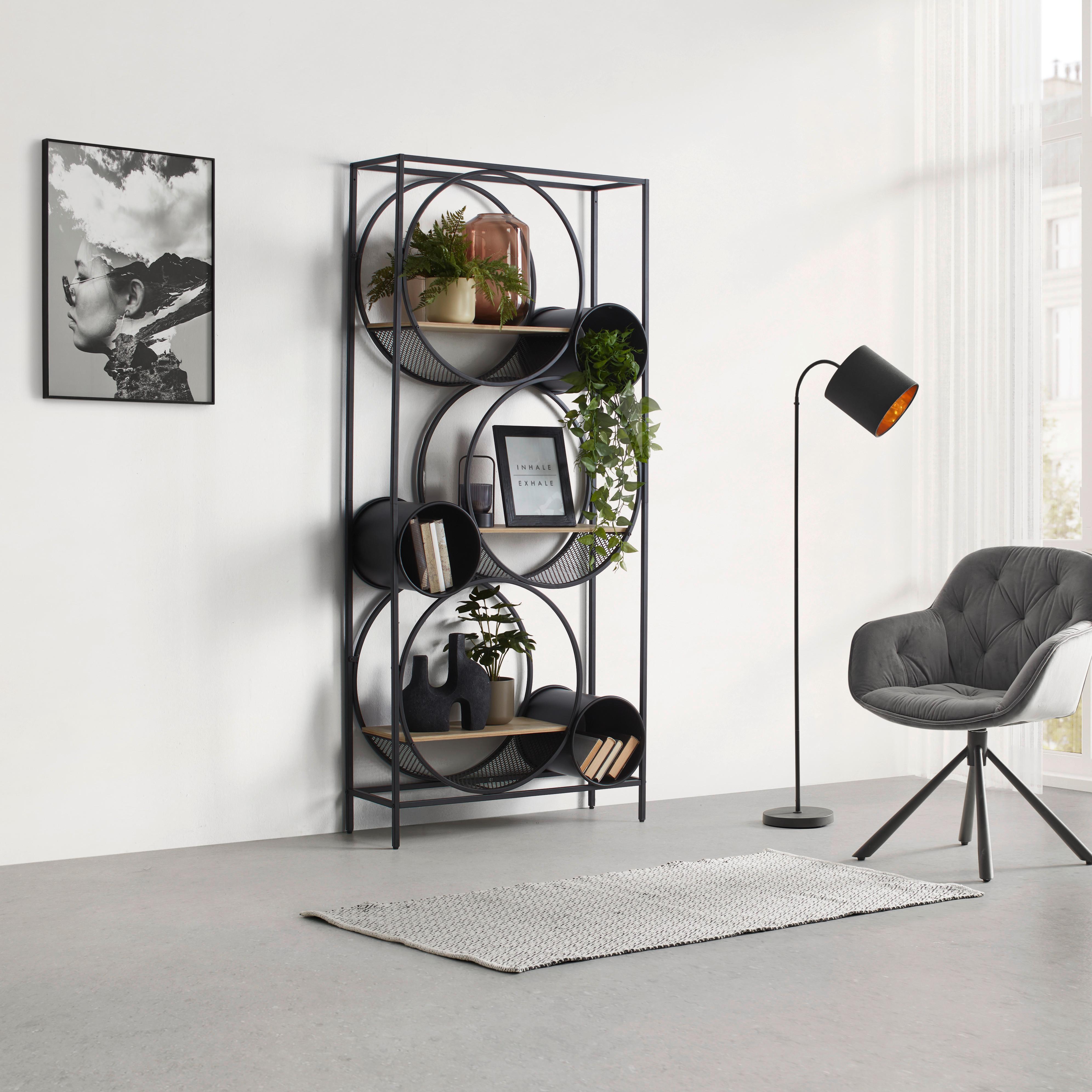 REGAL CIRCLE -STUDIO- - Schwarz/Naturfarben, Modern, Holzwerkstoff/Metall (84/186/30cm) - Premium Living