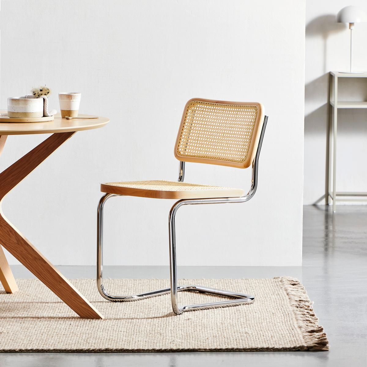 KRZESŁO NA PŁOZIE HOLM.17 - beżowy/kolor naturalny, Design, metal/drewno (46/82/48cm) - Livetastic