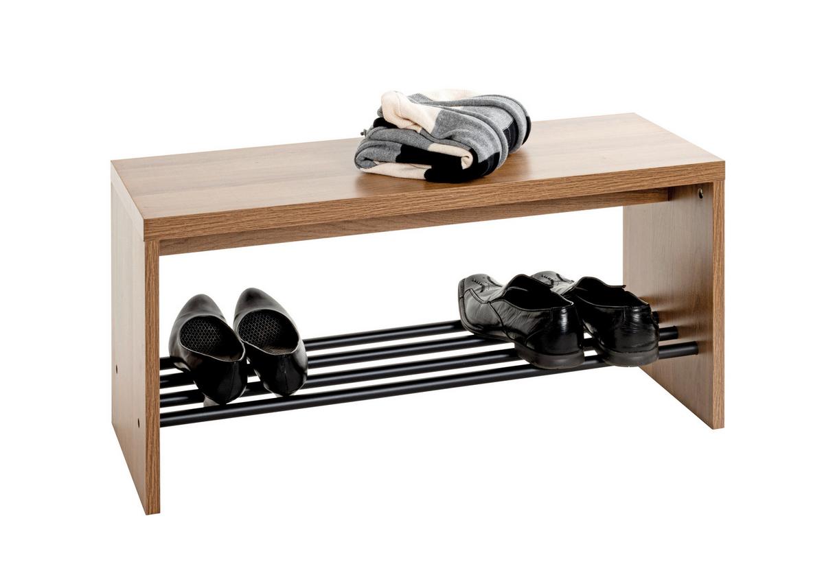Garderobenbank Parma 10 in Schwarz/Eichefarben - Eichefarben/Schwarz, Modern, Holzwerkstoff/Metall (80/40/30cm) - Mömax