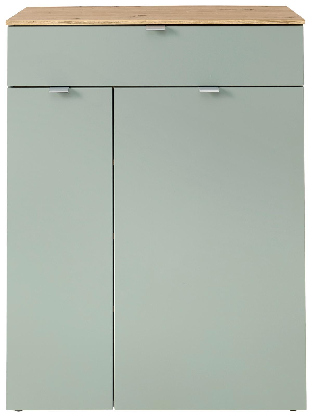 SZAFKA NA BUTY BARI - kolor srebrny/czarny, Design, materiał drewnopochodny/tworzywo sztuczne (78/103/38cm)