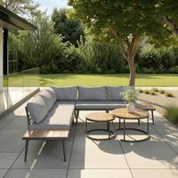 Loungegarnitur-Set Lorena Grau Akazie Metall/Outdoorstoff - Schwarz/Grau, MODERN, Holz/Textil (241/67/69cm) - Bessagi Garden