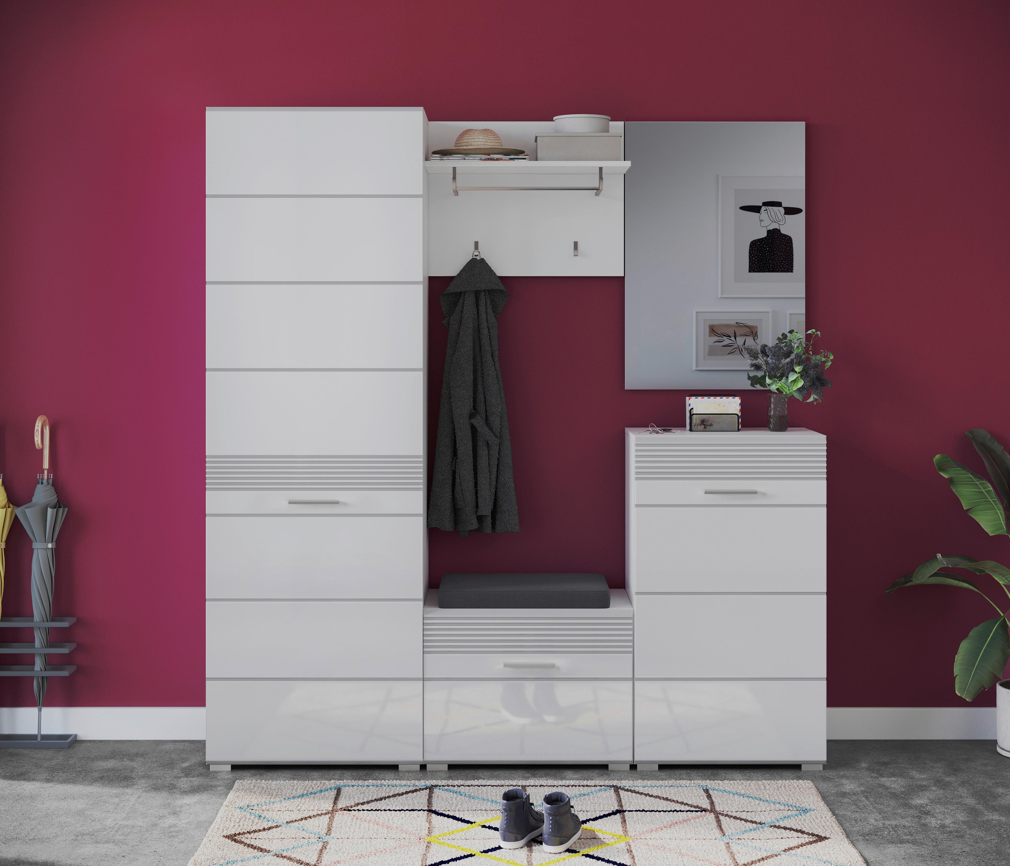 Garderobni Panel Linus - bijela/bijela visoki sjaj, Design, drvni materijal (60/49/26cm) - Modern Living