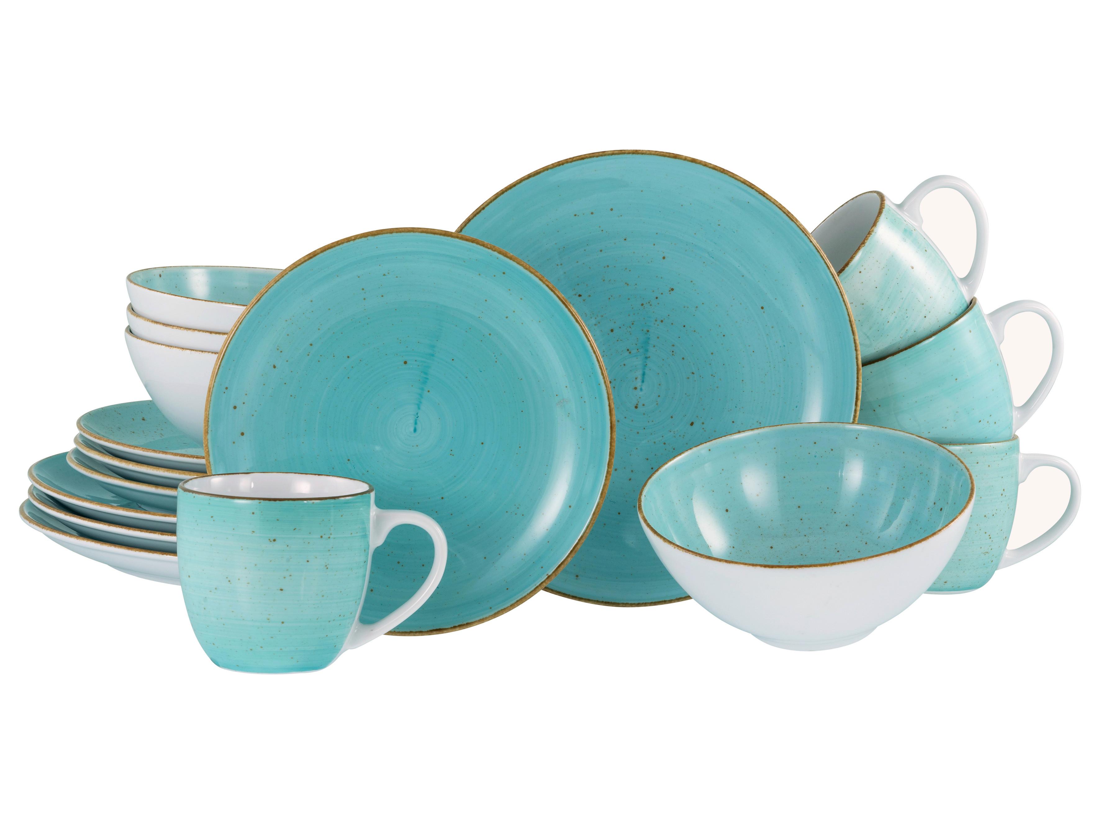 Kombinirani Servis Vintage Nature Aqua, 16-Delni - svetlo modra/bela, Basics, keramika - Creatable