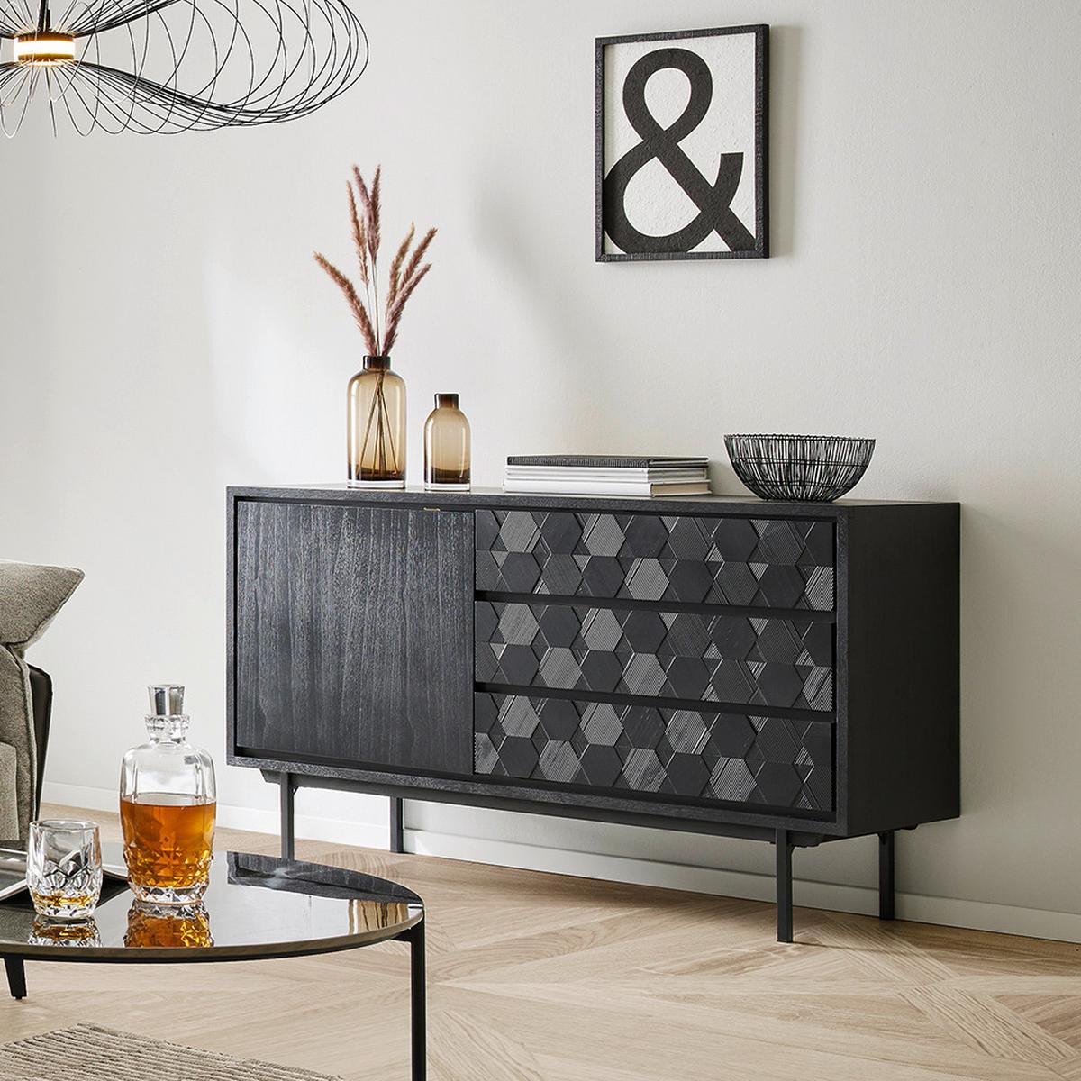 Sideboard "Roma" schwarz - Schwarz, Modern, Holz/Metall (131,5/77/42cm) - Bessagi Home