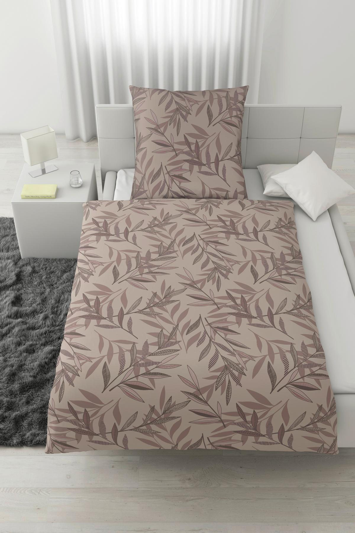 Bettwäsche Stitched Leaves Beige/Mauve ca. 135x200cm - Beige/Mauve, Textil (135/200cm) - Modern Living