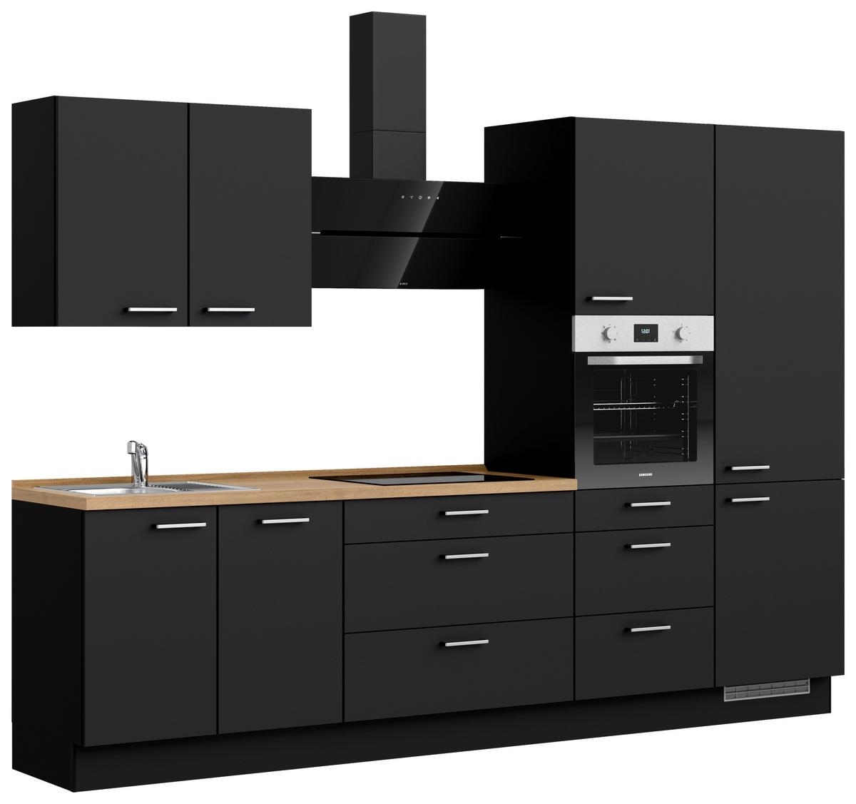 Küchenblock Touch High m. Geräten Schwarz - Edelstahlfarben/Eichefarben, MODERN, Holzwerkstoff/Metall (300cm) - Nobilia