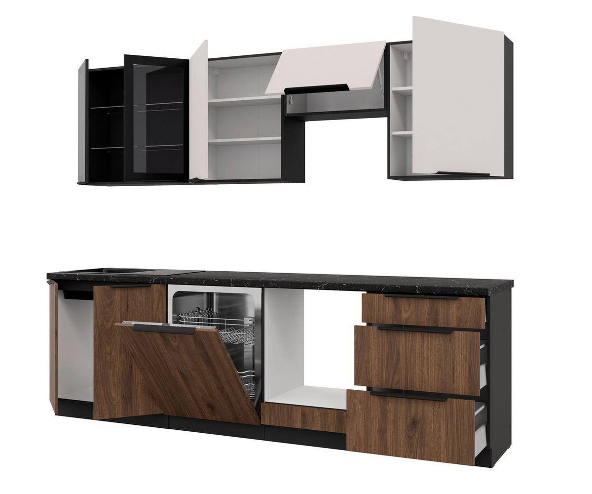 Blok Kuhinja Monza/arona - kašmir/boje oraha, Moderno, staklo/drvni materijal (260/210/60cm) - Modern Living