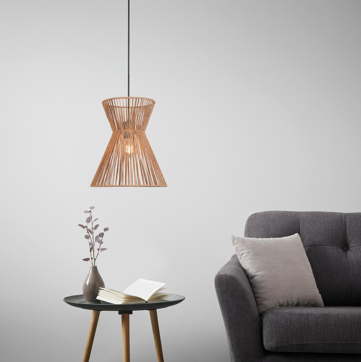 Hängeleuchte Naturm in Naturfarben max. 25 Watt - Schwarz/Naturfarben, KONVENTIONELL, Papier/Metall (30/120cm) - Mömax