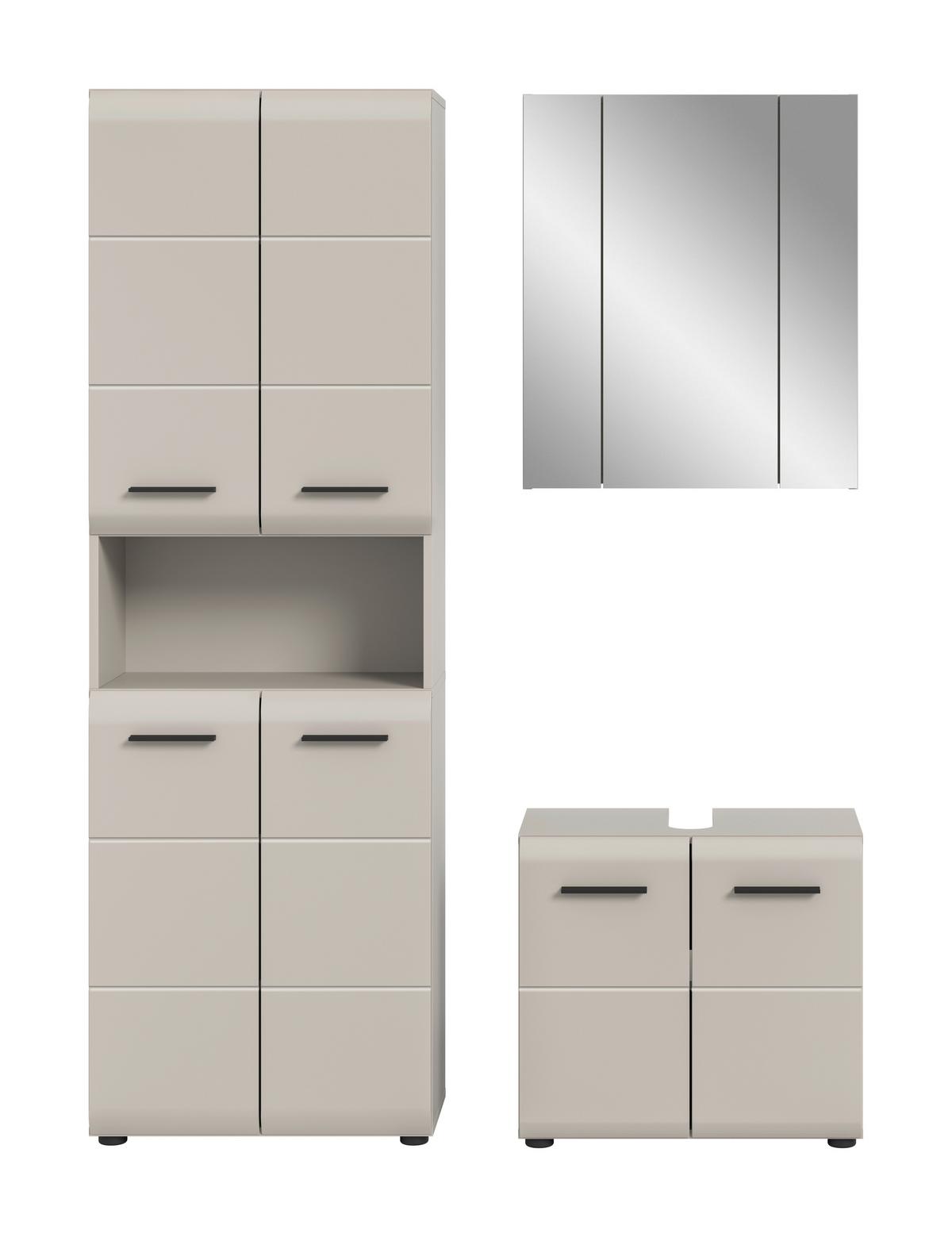 Badezimmer Ice Kaschmir 3-teilig - Kaschmir/Schwarz, Trend, Glas/Holzwerkstoff (120cm) - MID.YOU