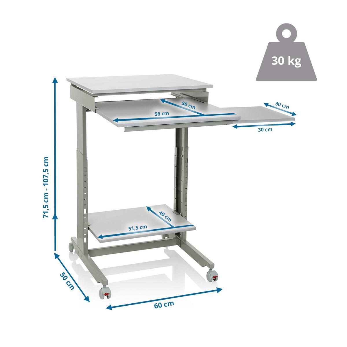 Pisalna Miza Workstation, Siva - siva, Basics, kovina/umetna masa (60/71,5-107,5/50cm) - MID.YOU